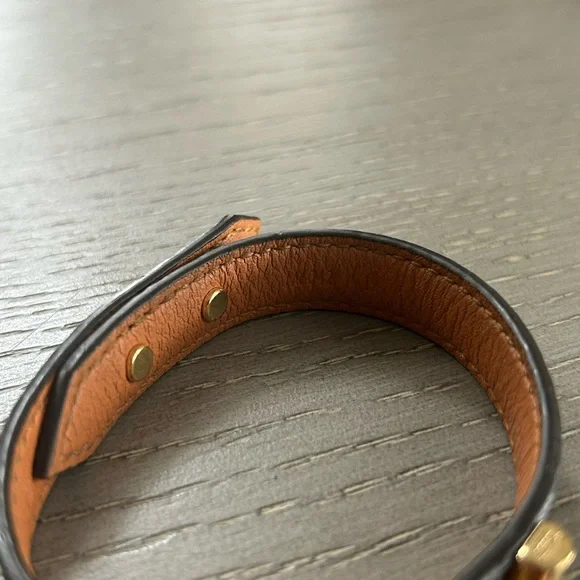 Louis Vuitton Brown and Gold Belt Bracelet with V Accent